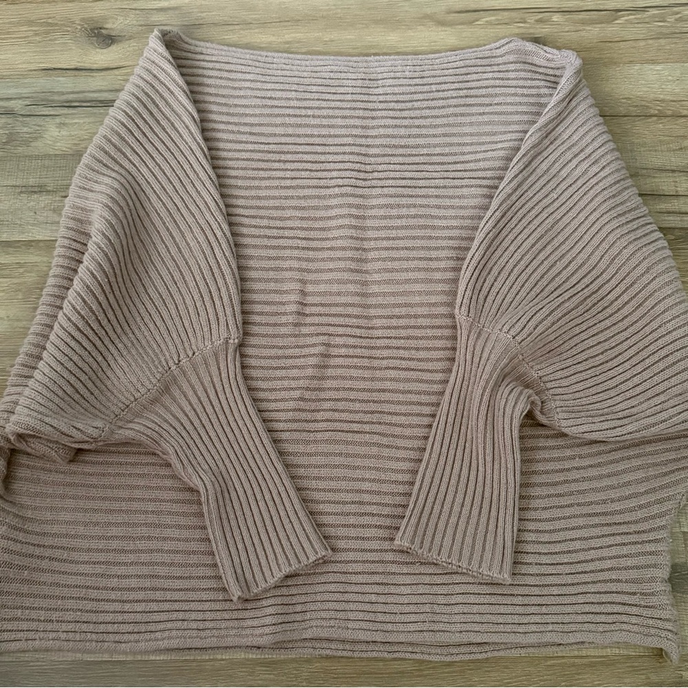 Tan Ribbed Knit Shrug with Dramatic Sleeves